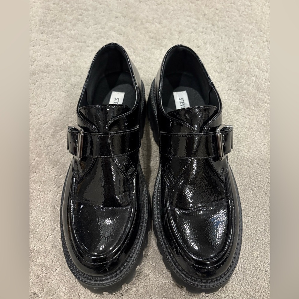 Steve Madden patent Black Lug Sole Boots